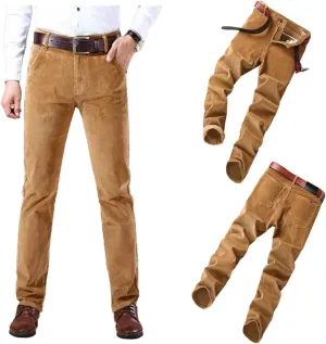 Men's Corduroy Straight Pant,Classic Slim Fit Business Suit Trousers,Flat-Front Casual Stretch Pants with Pockets