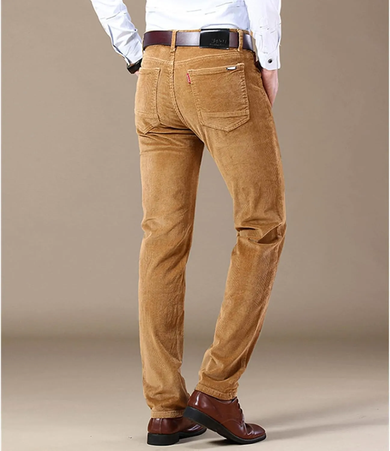 Men's Corduroy Straight Pant,Classic Slim Fit Business Suit Trousers,Flat-Front Casual Stretch Pants with Pockets