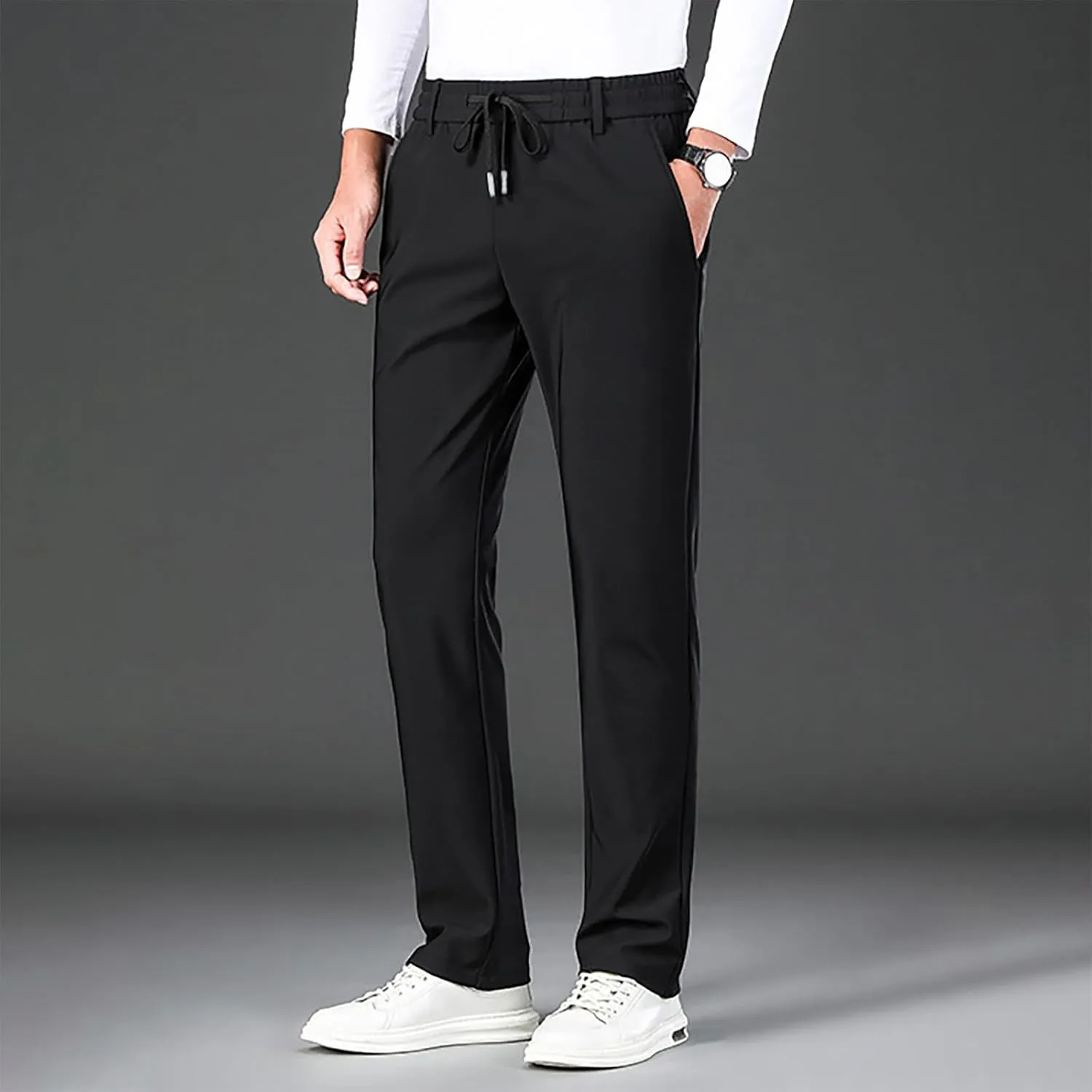 Men's Cozy Relaxed Fit Sweatpant Baggy Stylish Drawstring Elastic Waist Chino Pant Hiking Work Straight Fit Trousers