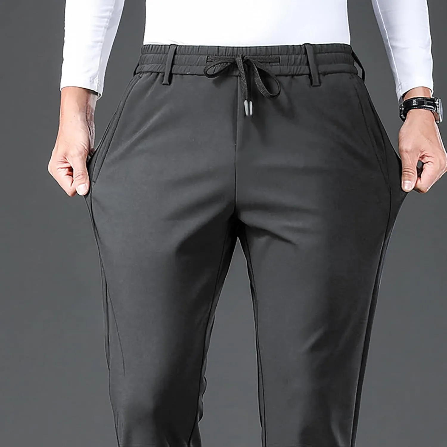Men's Cozy Relaxed Fit Sweatpant Baggy Stylish Drawstring Elastic Waist Chino Pant Hiking Work Straight Fit Trousers