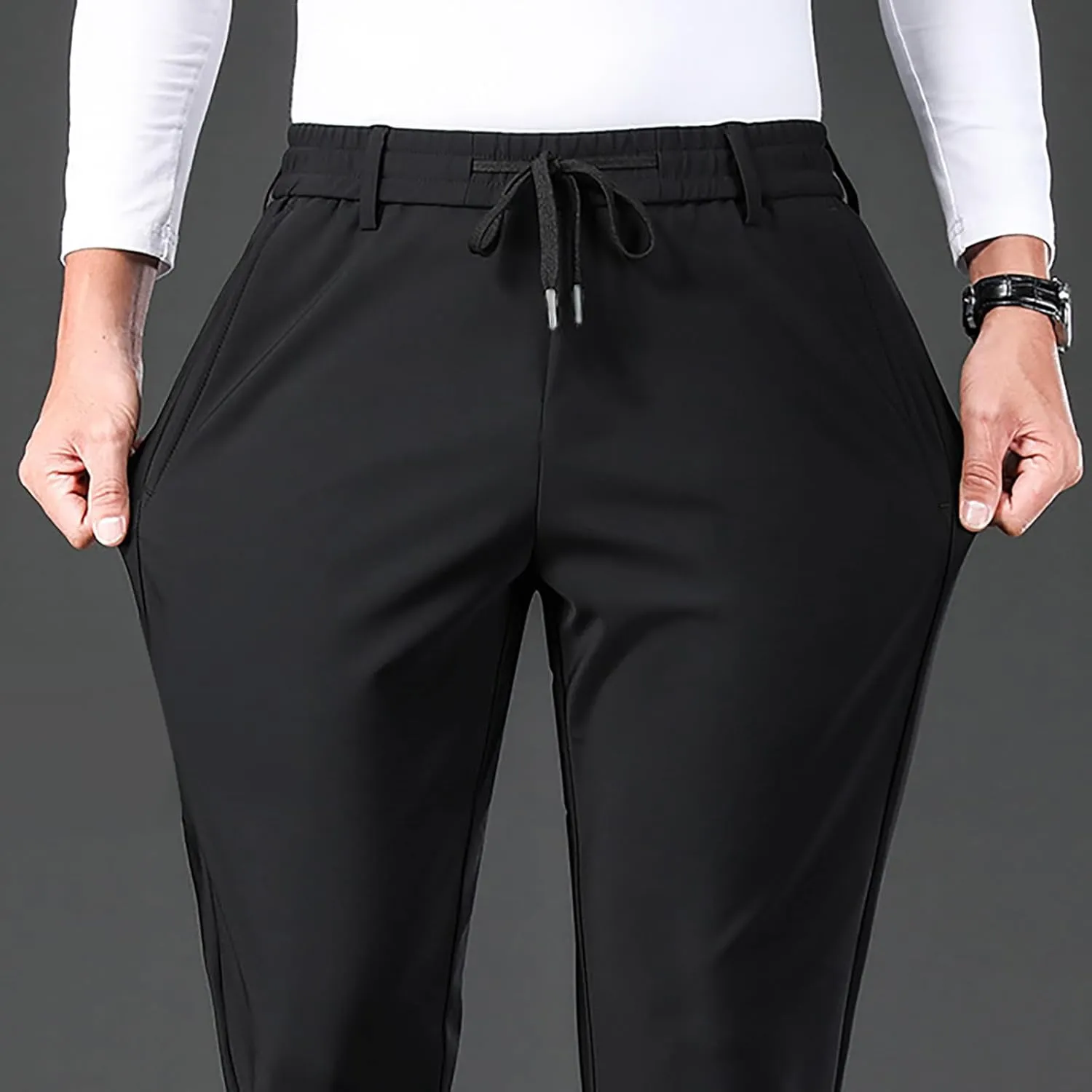Men's Cozy Relaxed Fit Sweatpant Baggy Stylish Drawstring Elastic Waist Chino Pant Hiking Work Straight Fit Trousers