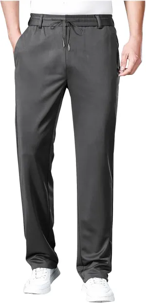 Men's Cozy Relaxed Fit Sweatpant Baggy Stylish Drawstring Elastic Waist Chino Pant Hiking Work Straight Fit Trousers