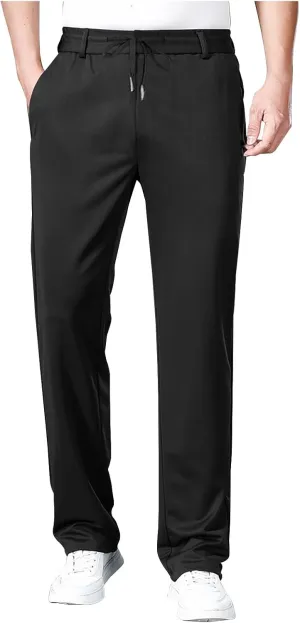 Men's Cozy Relaxed Fit Sweatpant Baggy Stylish Drawstring Elastic Waist Chino Pant Hiking Work Straight Fit Trousers