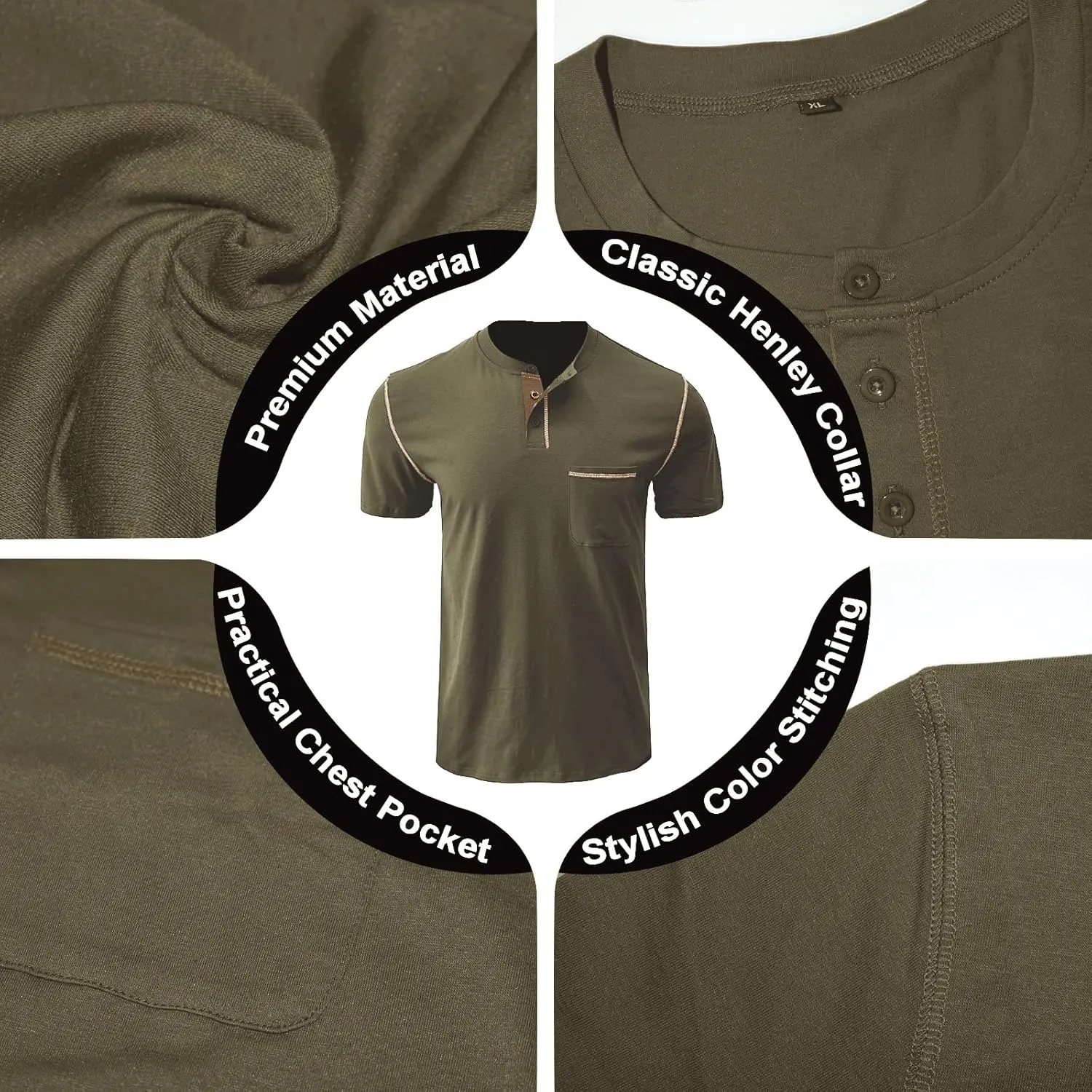 Mens Henley Shirts Short Sleeve Summer Tops, Men's Casual Classic Tees Cotton T Shirt with Front Pocket for Men