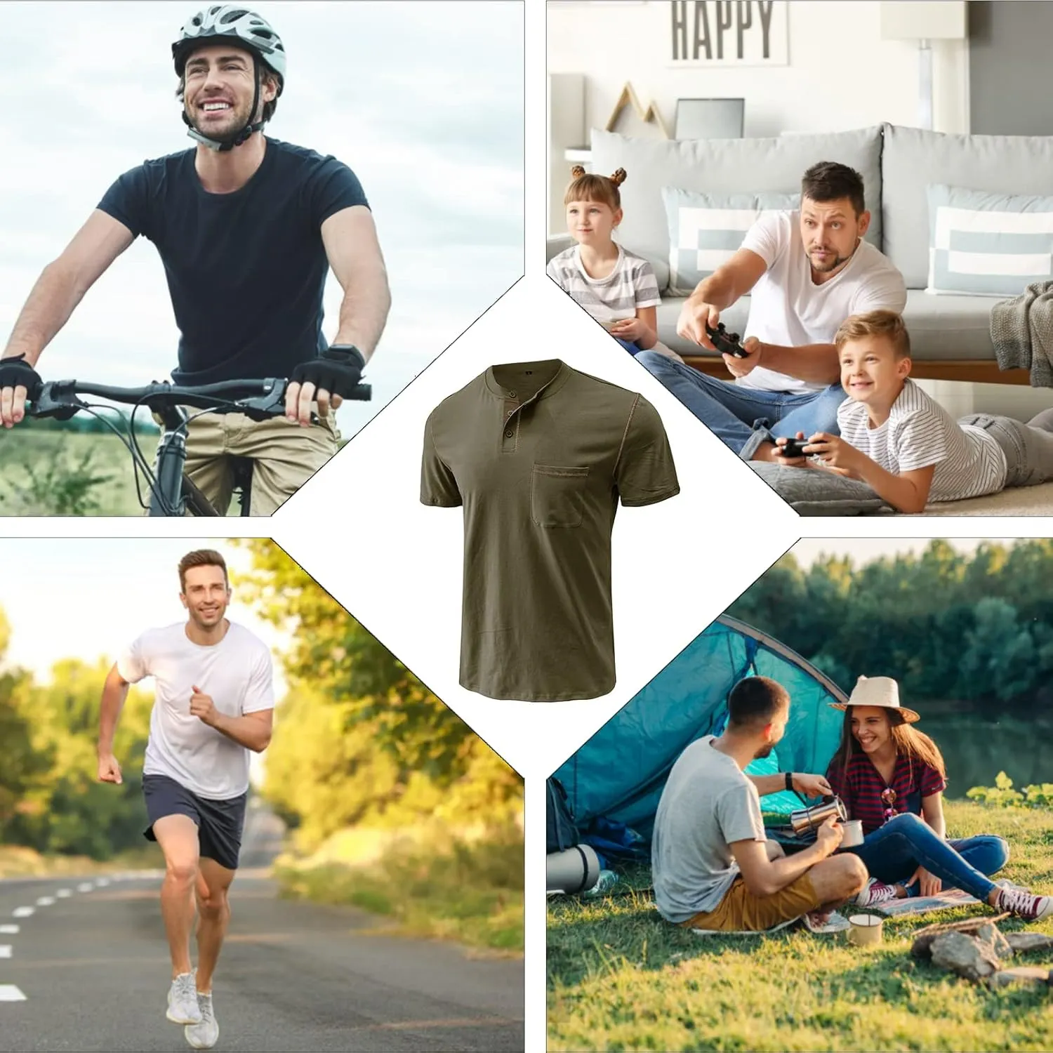 Mens Henley Shirts Short Sleeve Summer Tops, Men's Casual Classic Tees Cotton T Shirt with Front Pocket for Men