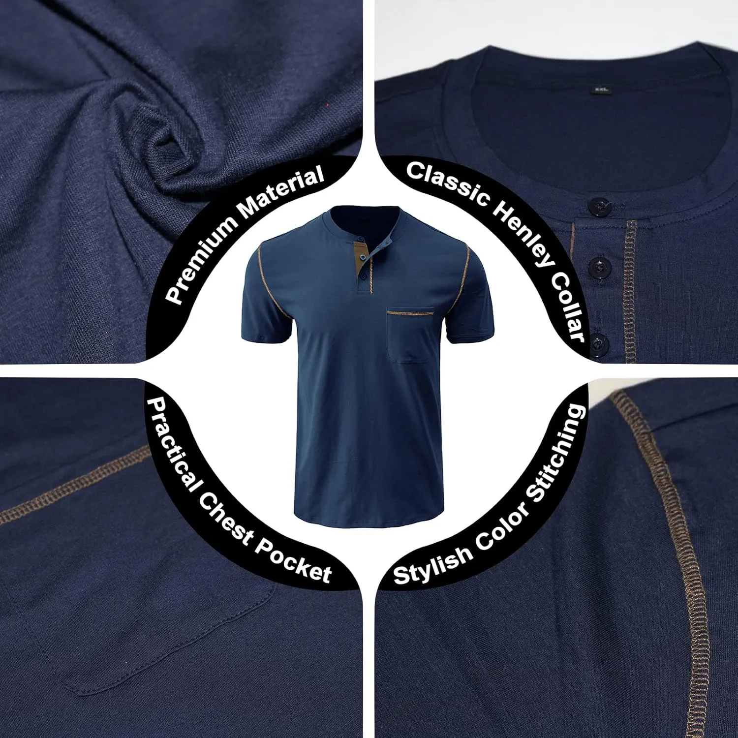 Mens Henley Shirts Short Sleeve Summer Tops, Men's Casual Classic Tees Cotton T Shirt with Front Pocket for Men