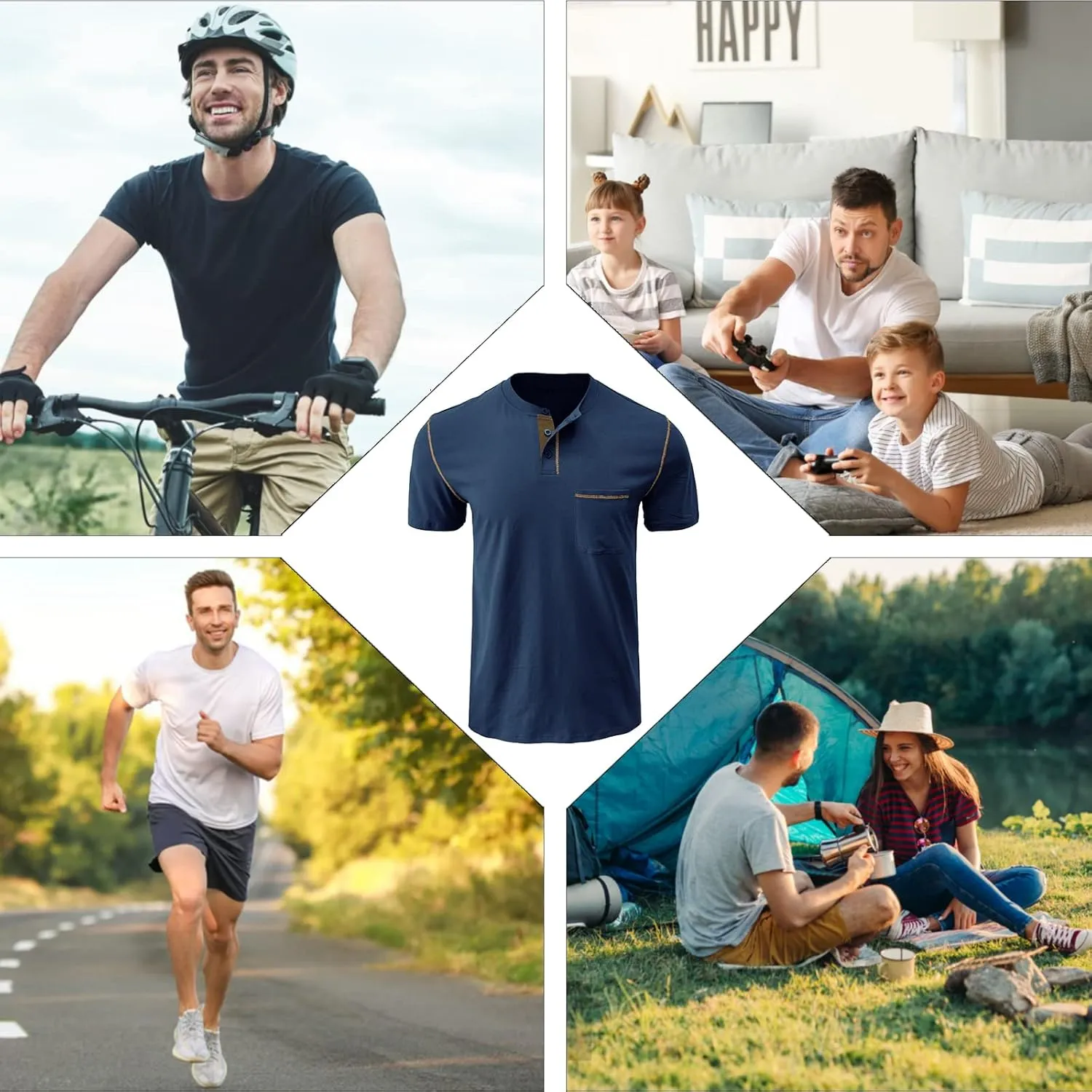 Mens Henley Shirts Short Sleeve Summer Tops, Men's Casual Classic Tees Cotton T Shirt with Front Pocket for Men