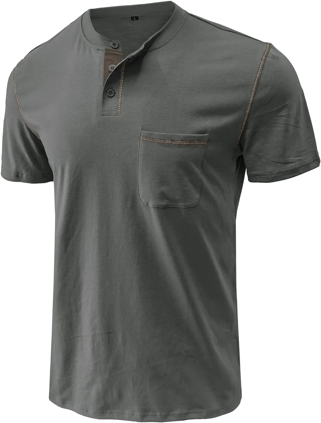 Mens Henley Shirts Short Sleeve Summer Tops, Men's Casual Classic Tees Cotton T Shirt with Front Pocket for Men