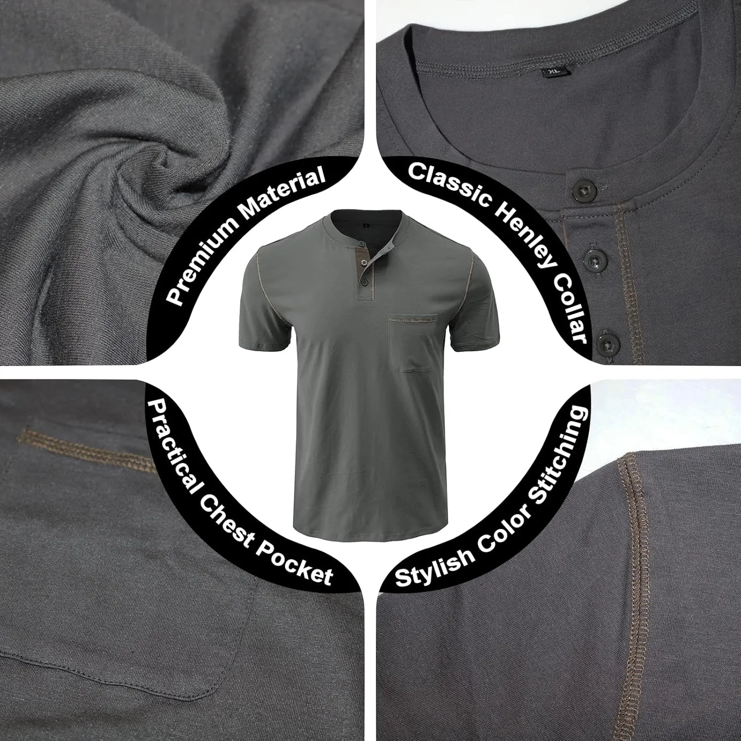 Mens Henley Shirts Short Sleeve Summer Tops, Men's Casual Classic Tees Cotton T Shirt with Front Pocket for Men