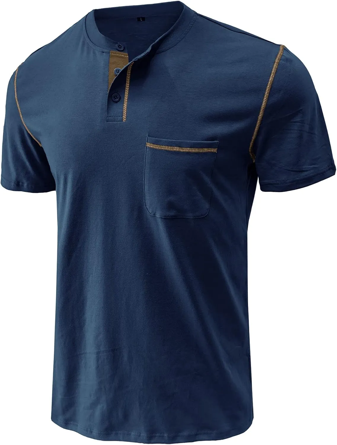 Mens Henley Shirts Short Sleeve Summer Tops, Men's Casual Classic Tees Cotton T Shirt with Front Pocket for Men