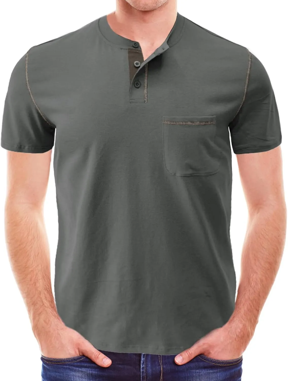 Mens Henley Shirts Short Sleeve Summer Tops, Men's Casual Classic Tees Cotton T Shirt with Front Pocket for Men