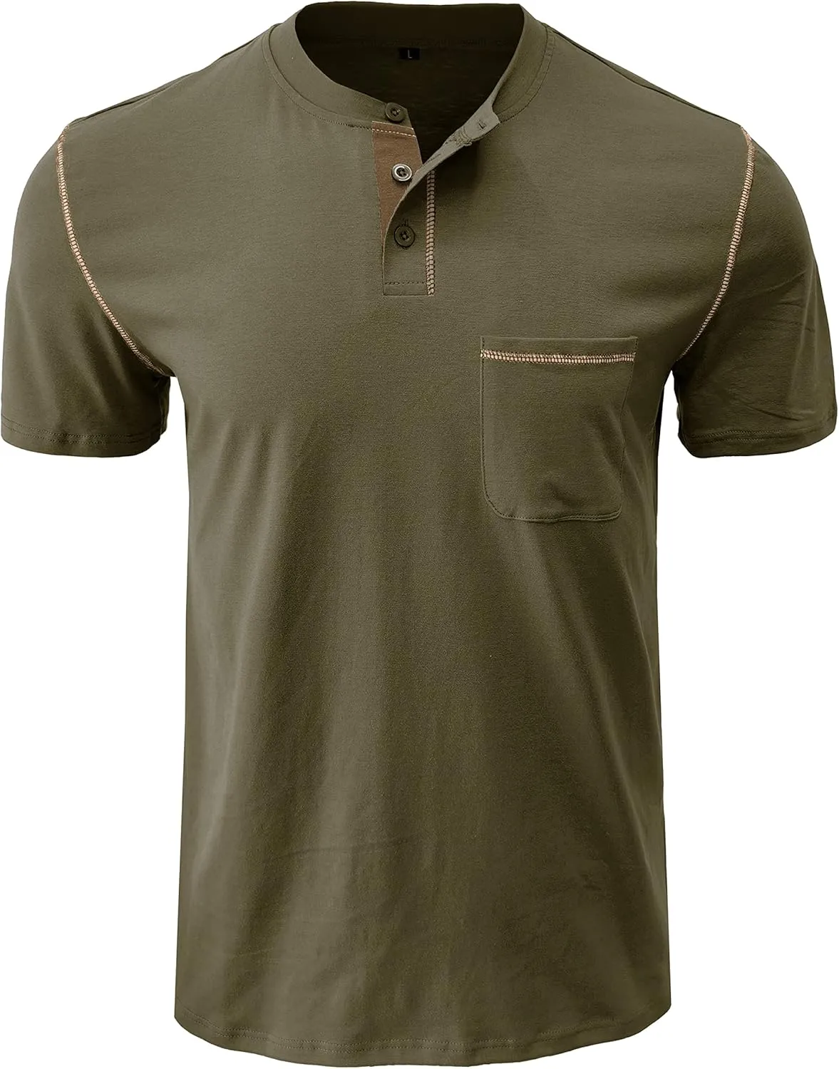Mens Henley Shirts Short Sleeve Summer Tops, Men's Casual Classic Tees Cotton T Shirt with Front Pocket for Men