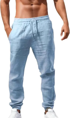 Mens Lightweight Jogging Pant Pockets Chino Work Joggers Loose Sports Casual Sweatpant Plain Pants