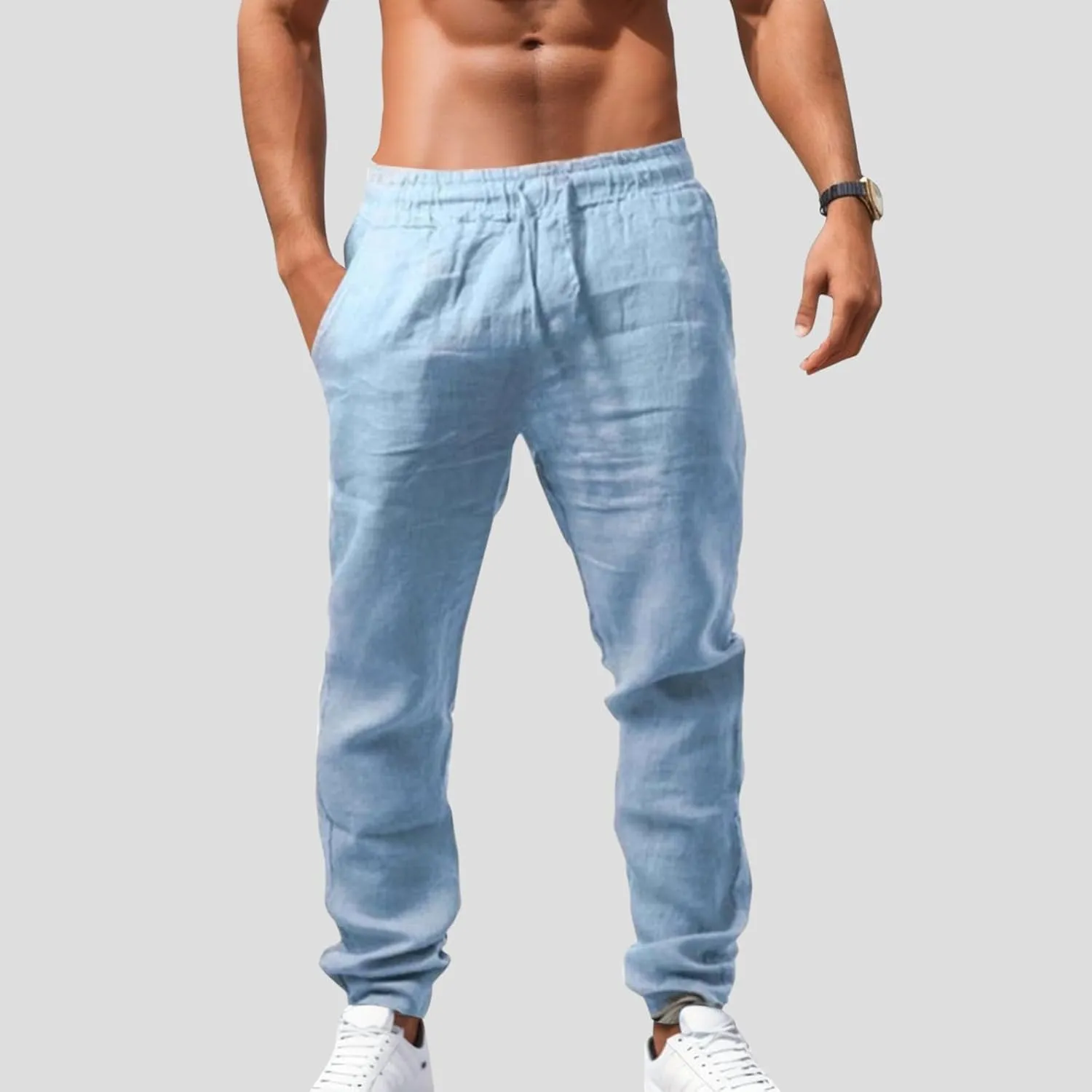 Mens Lightweight Jogging Pant Pockets Chino Work Joggers Loose Sports Casual Sweatpant Plain Pants