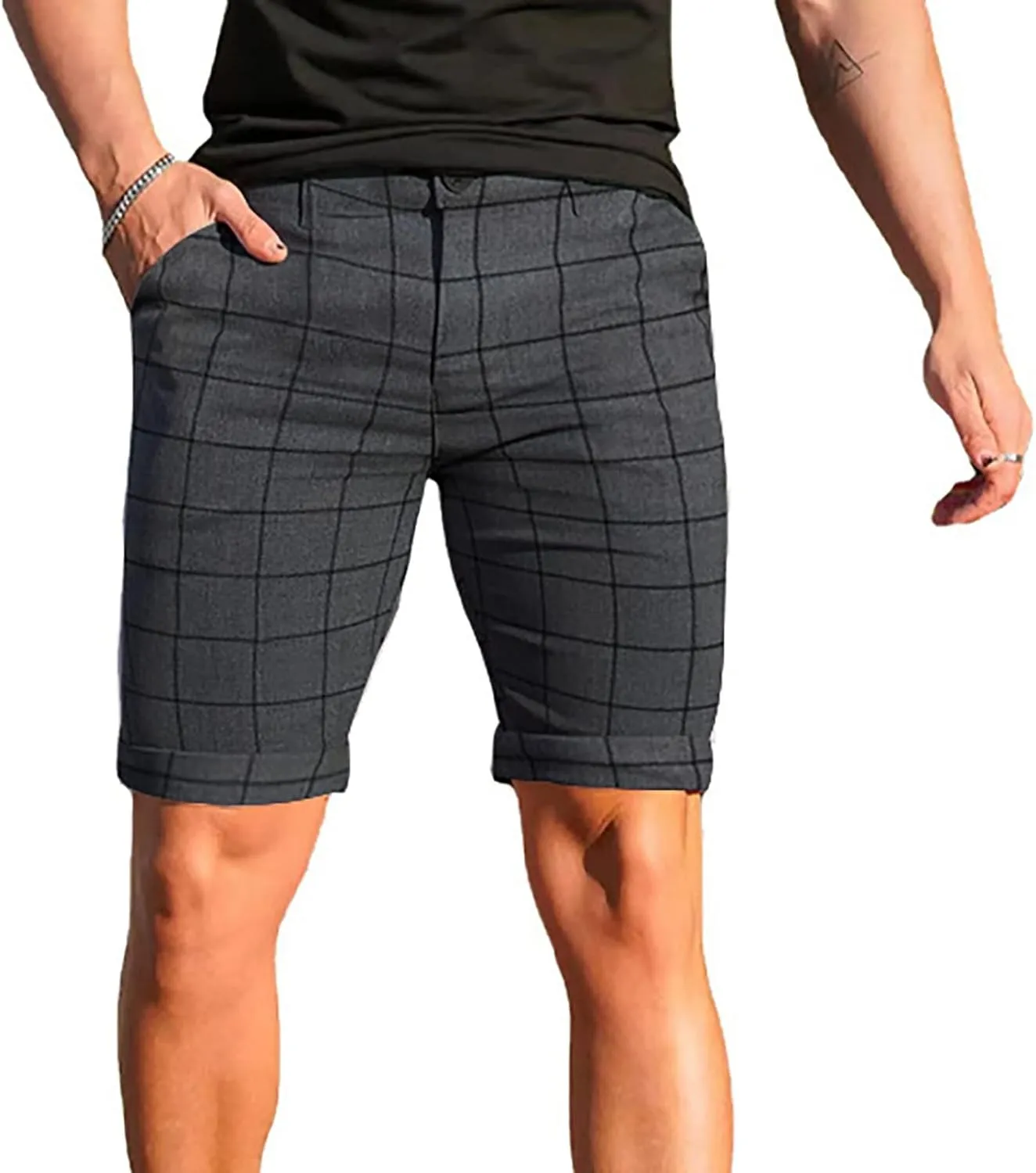 Mens Shorts Slim Fit Stretch Chino Short Pants Cotton Drawstring Summer Beach Stretch Twill Chino Golf Cargo Shorts
