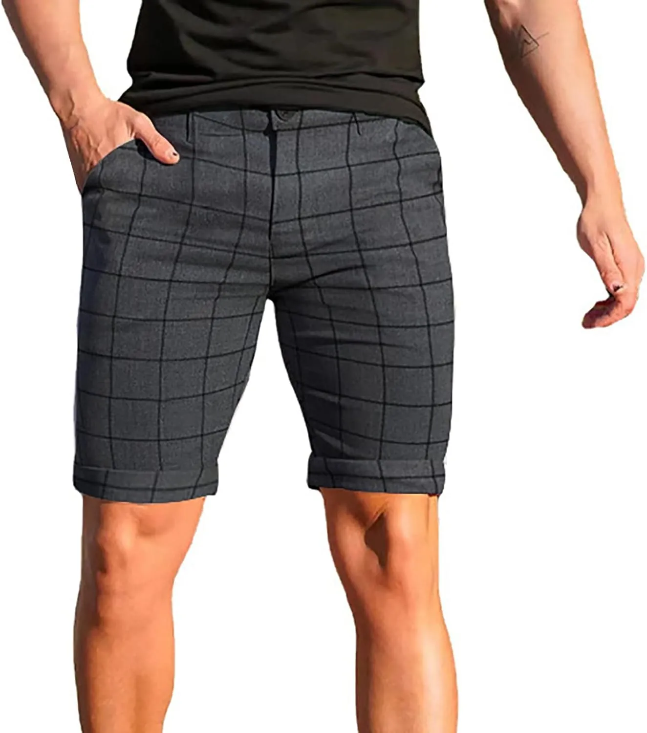 Mens Shorts Slim Fit Stretch Chino Short Pants Cotton Drawstring Summer Beach Stretch Twill Chino Golf Cargo Shorts