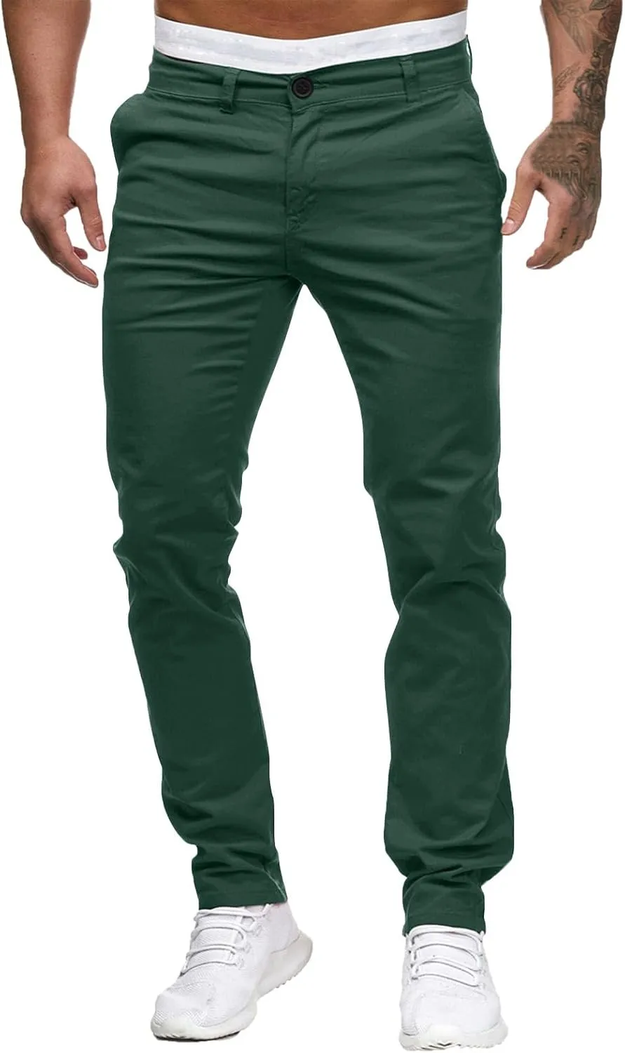 Men's Skinny Fit Dress Pants Flat Front Casual Smart Trousers Trendy Business Work Chino Pants with Pockets Plus Size