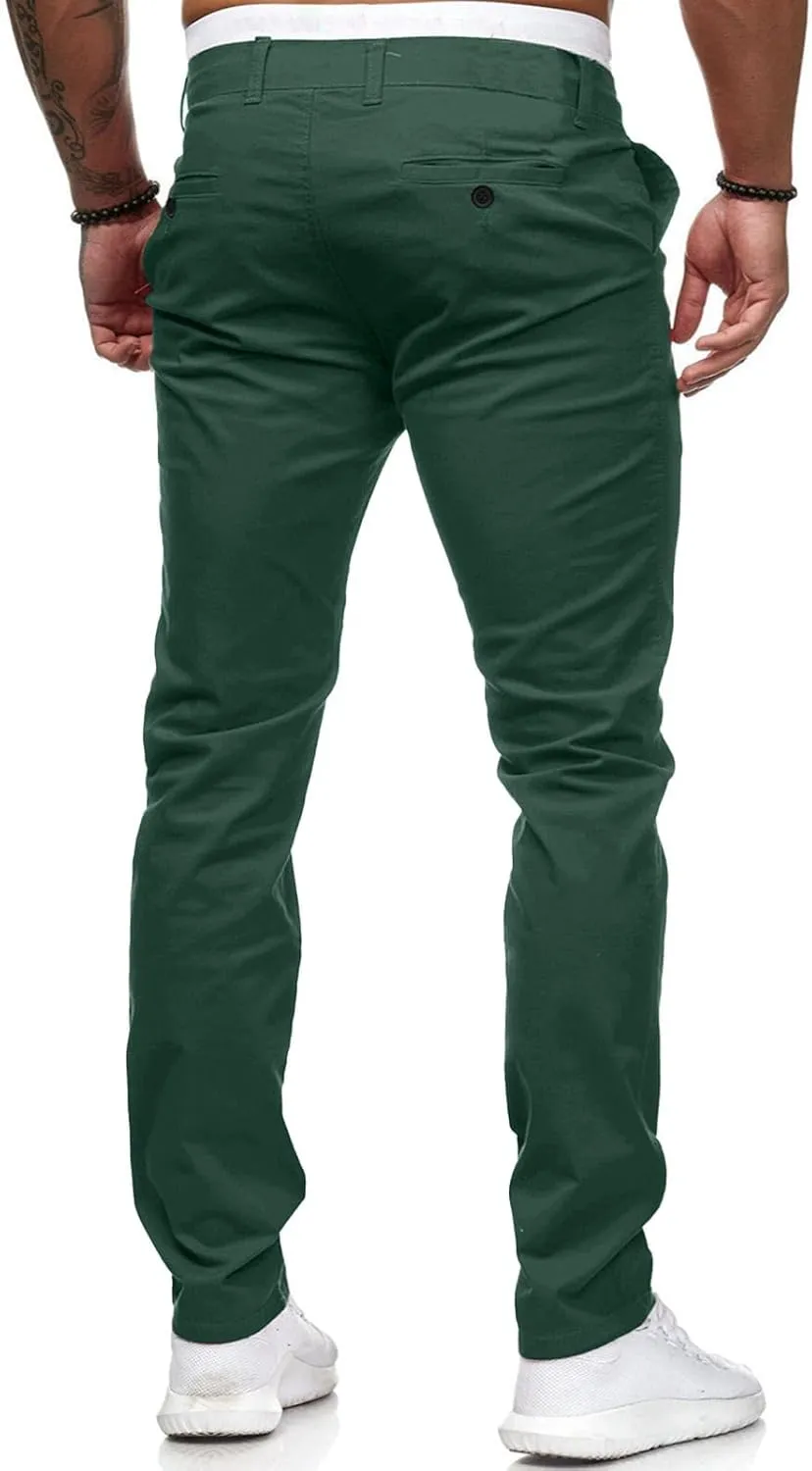 Men's Skinny Fit Dress Pants Flat Front Casual Smart Trousers Trendy Business Work Chino Pants with Pockets Plus Size
