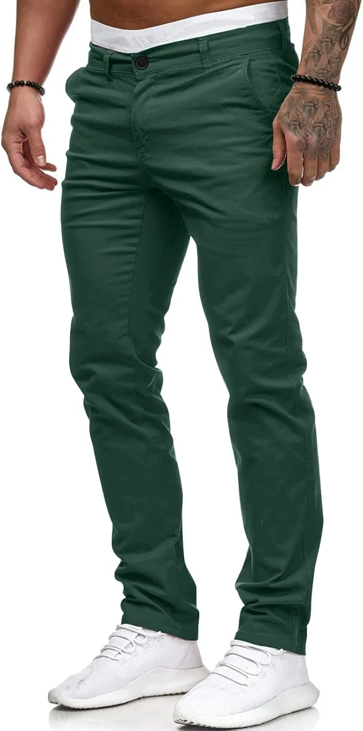 Men's Skinny Fit Dress Pants Flat Front Casual Smart Trousers Trendy Business Work Chino Pants with Pockets Plus Size