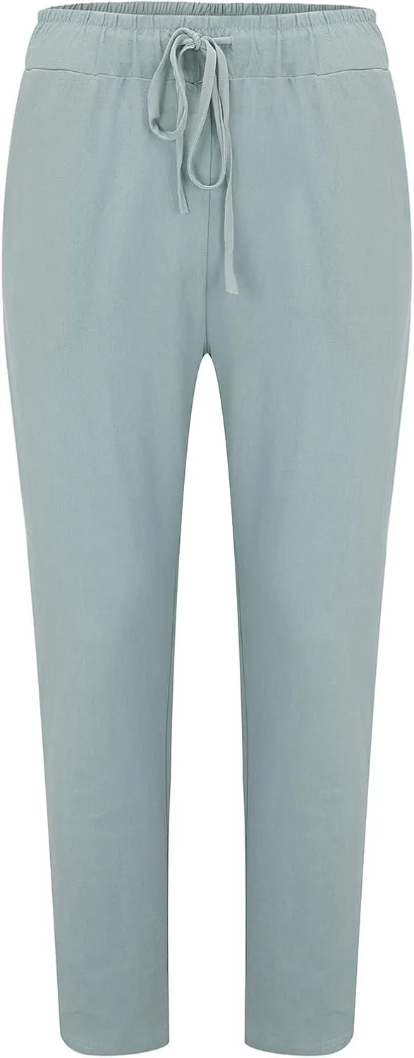 Men's Summer Beach Linen Pants Lightweight Casual Pants Elastic Waist Drawstring Trousers Outdoor Vacation Slacks
