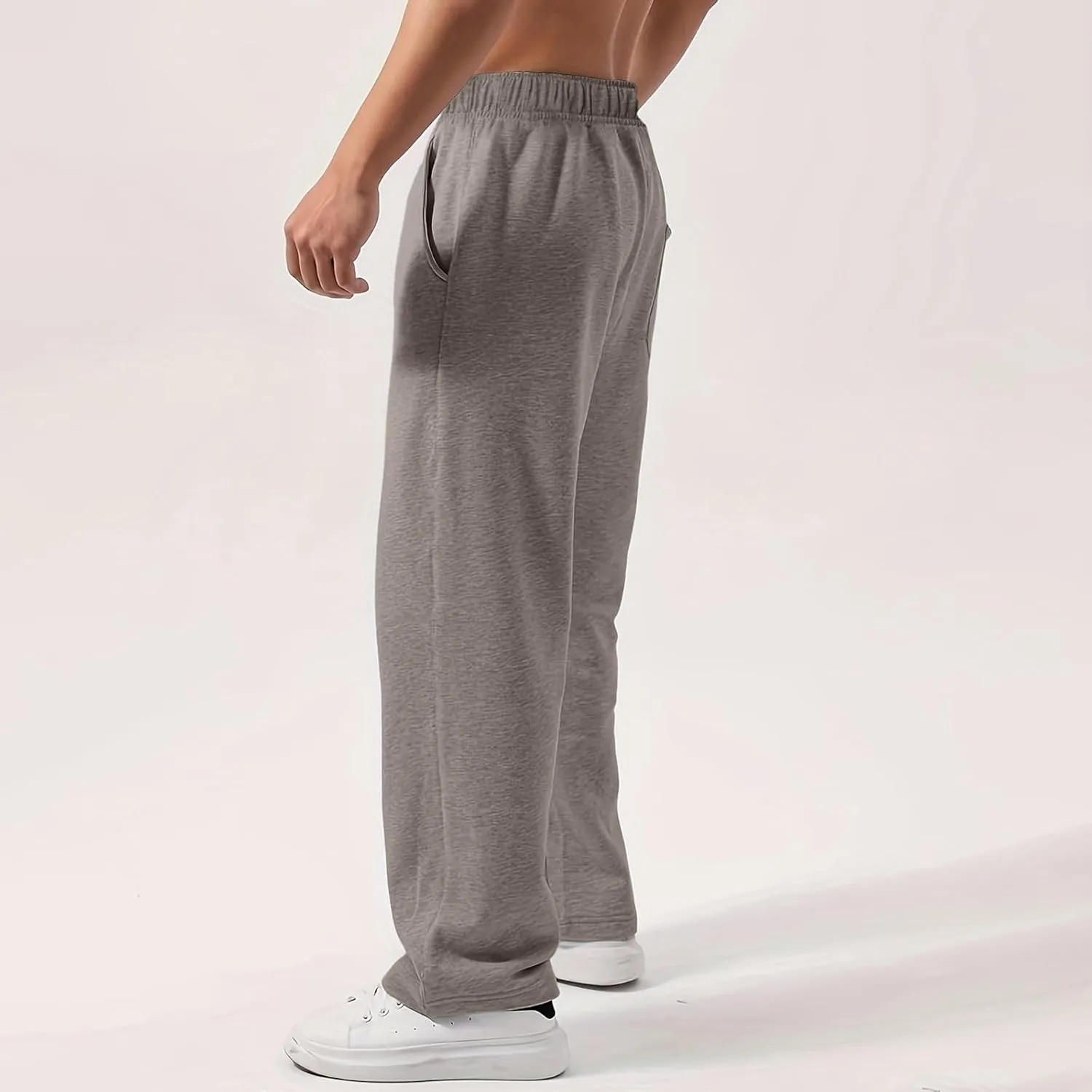 Mens Sweatpants Open Bottom Baggy Casual Drawstring Straight Leg Sweat Pants Joggers Gym Athletic Trousers