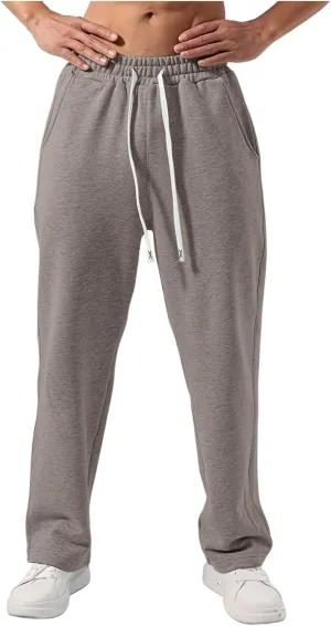 Mens Sweatpants Open Bottom Baggy Casual Drawstring Straight Leg Sweat Pants Joggers Gym Athletic Trousers
