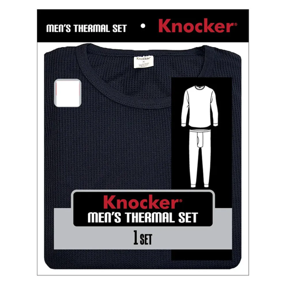 Mens Thermal Underwear Set Knocker Long Sleeve Pajamas Pants Sleep Navy Size XL