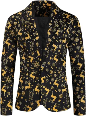 Mens Ugly Christmas Blazer Coats Lapel Party Jacket Xmas Tuxedo Jacket for Prom Wedding