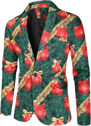 Mens Ugly Christmas Blazer Coats Lapel Party Jacket Xmas Tuxedo Jacket for Prom Wedding