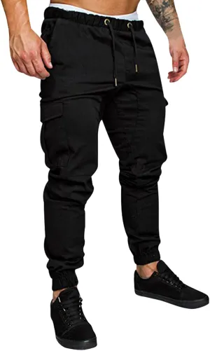 Mens Workout Cargo Sweatpants Heavyweight Fleece Cargo Sweatpants Stretch Elastic Waist Baggy Workout Jogger Pants