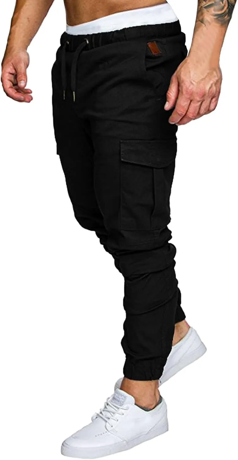 Mens Workout Cargo Sweatpants Heavyweight Fleece Cargo Sweatpants Stretch Elastic Waist Baggy Workout Jogger Pants