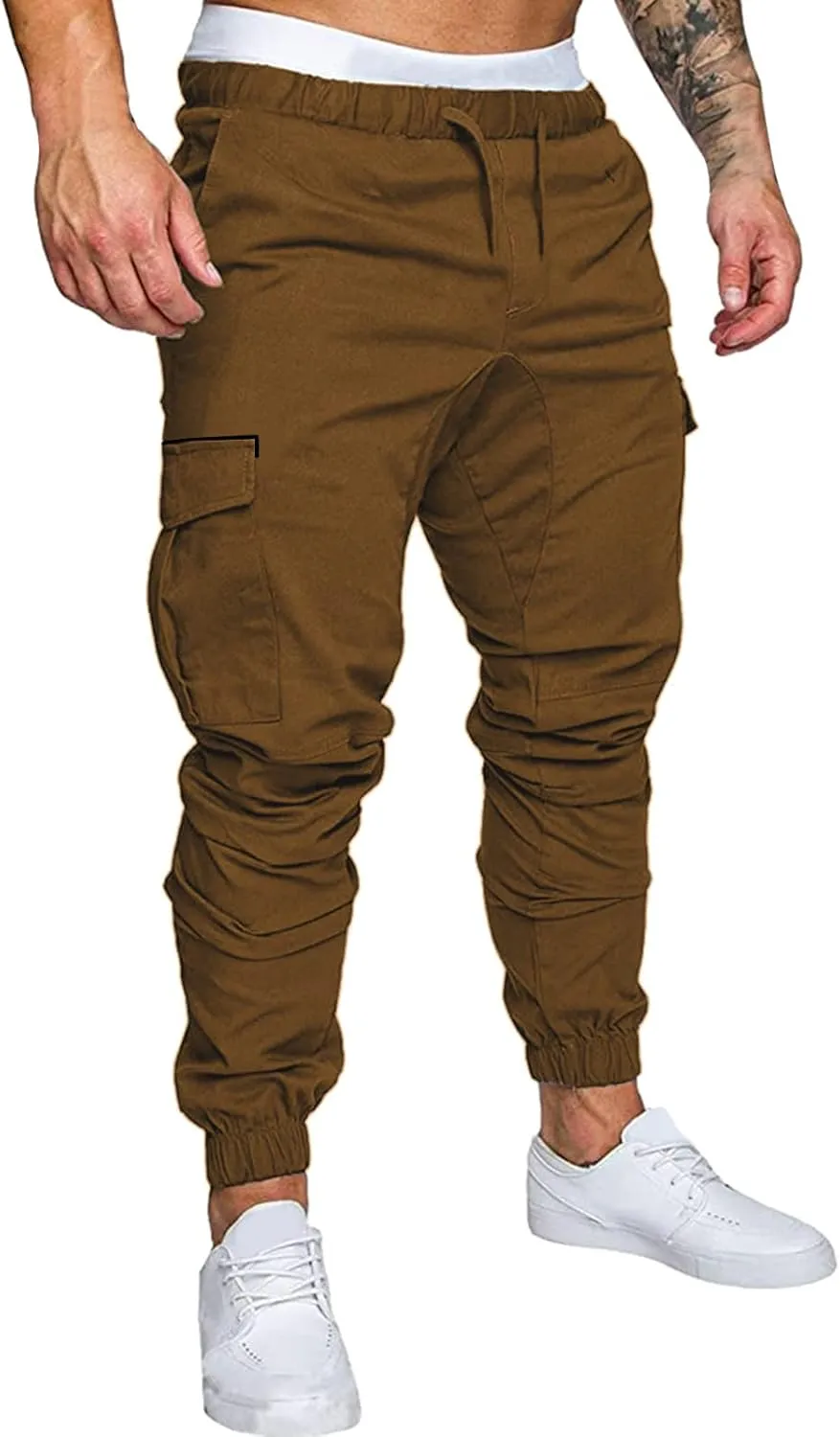 Mens Workout Cargo Sweatpants Warm Fleece Heavyweight Gym Athletic Running Track 5 Pocket Winter Sweat Pants Athletic