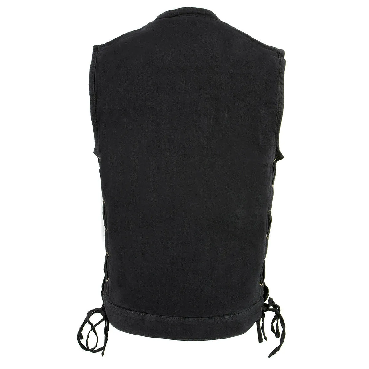 Milwaukee Leather MDM3002 Men's Black Covert Side Lace Denim Club Style Vest with Dual Closure