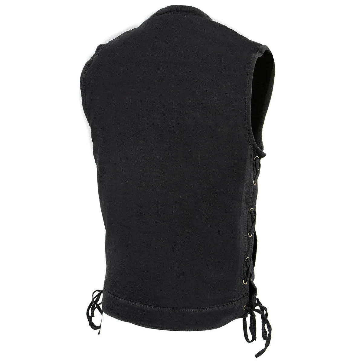 Milwaukee Leather MDM3002 Men's Black Covert Side Lace Denim Club Style Vest with Dual Closure
