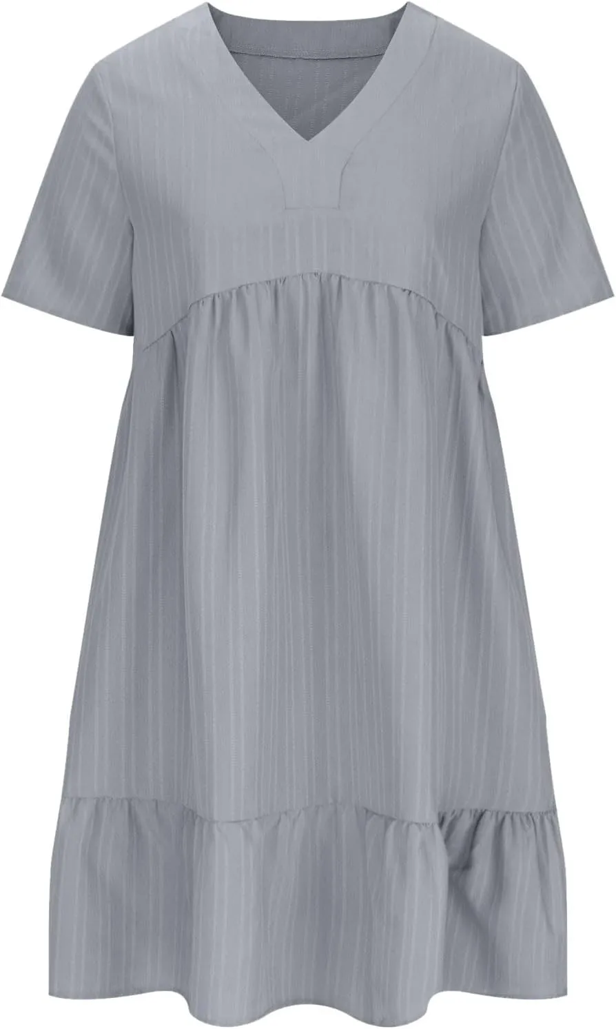 Mini Dress Women Short Sleeve V Neck Ruffle Hem 2025 Summer Casual Striped Feminine Style Vacation Flowy Skirt Look