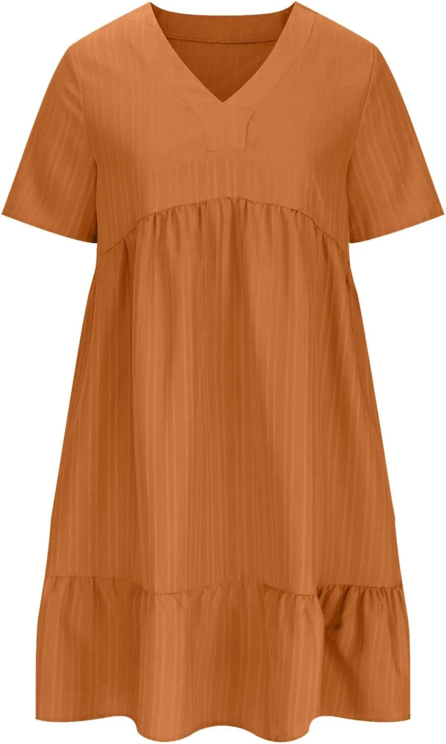 Mini Dress Women Short Sleeve V Neck Ruffle Hem 2025 Summer Casual Striped Feminine Style Vacation Flowy Skirt Look