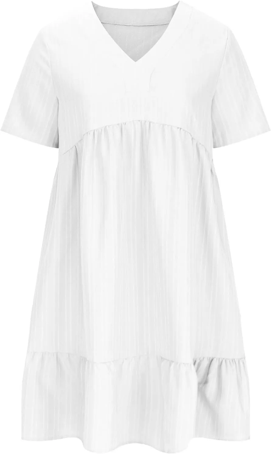 Mini Dress Women Short Sleeve V Neck Ruffle Hem 2025 Summer Casual Striped Feminine Style Vacation Flowy Skirt Look
