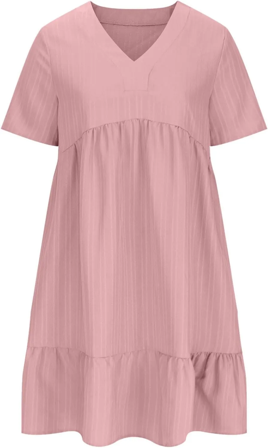 Mini Dress Women Short Sleeve V Neck Ruffle Hem 2025 Summer Casual Striped Feminine Style Vacation Flowy Skirt Look