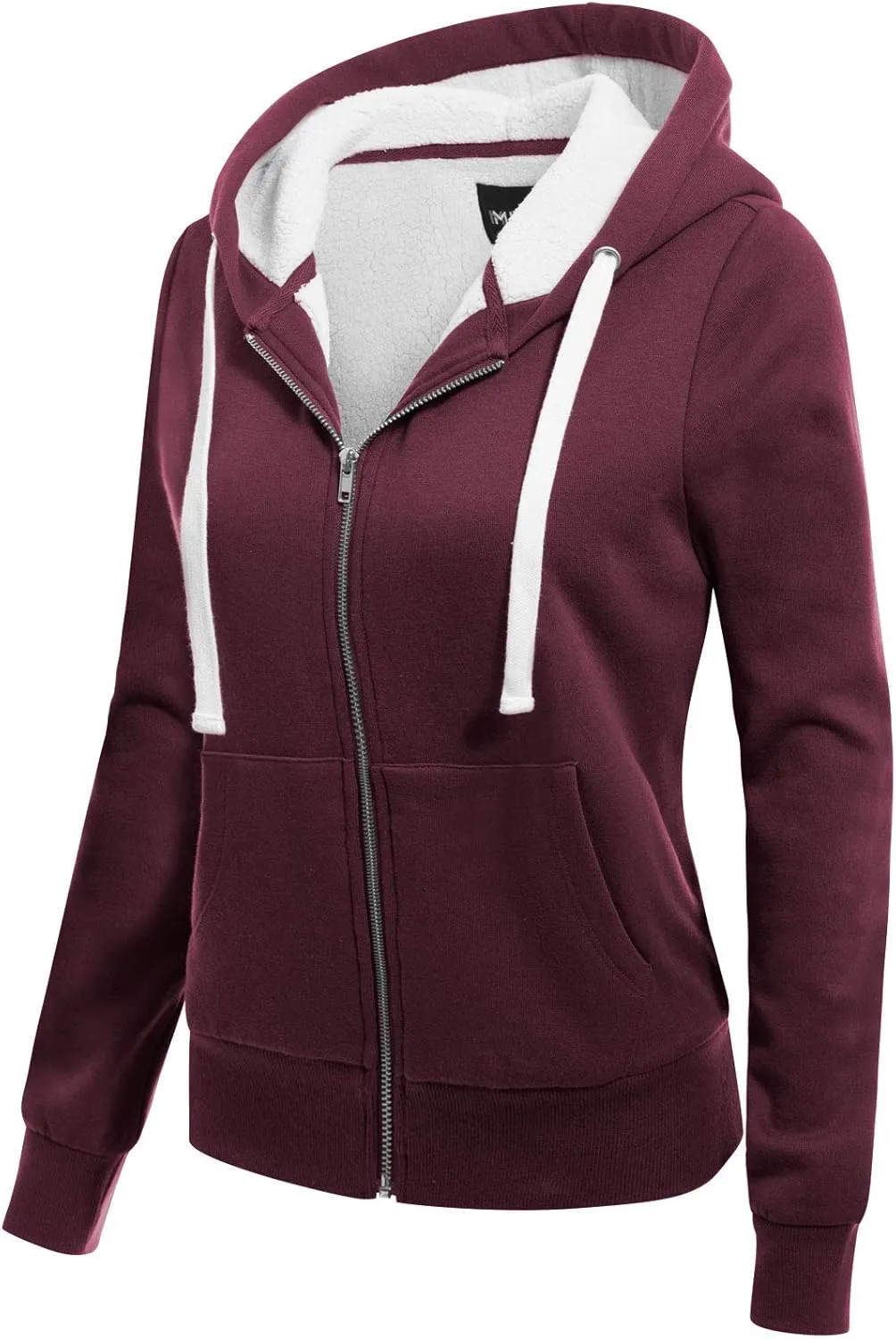 MixMatchy Women's Casual Basic Sherpa-Lined Fleece Full Zip Up Cozy Hooded Sweatshirt Jacket