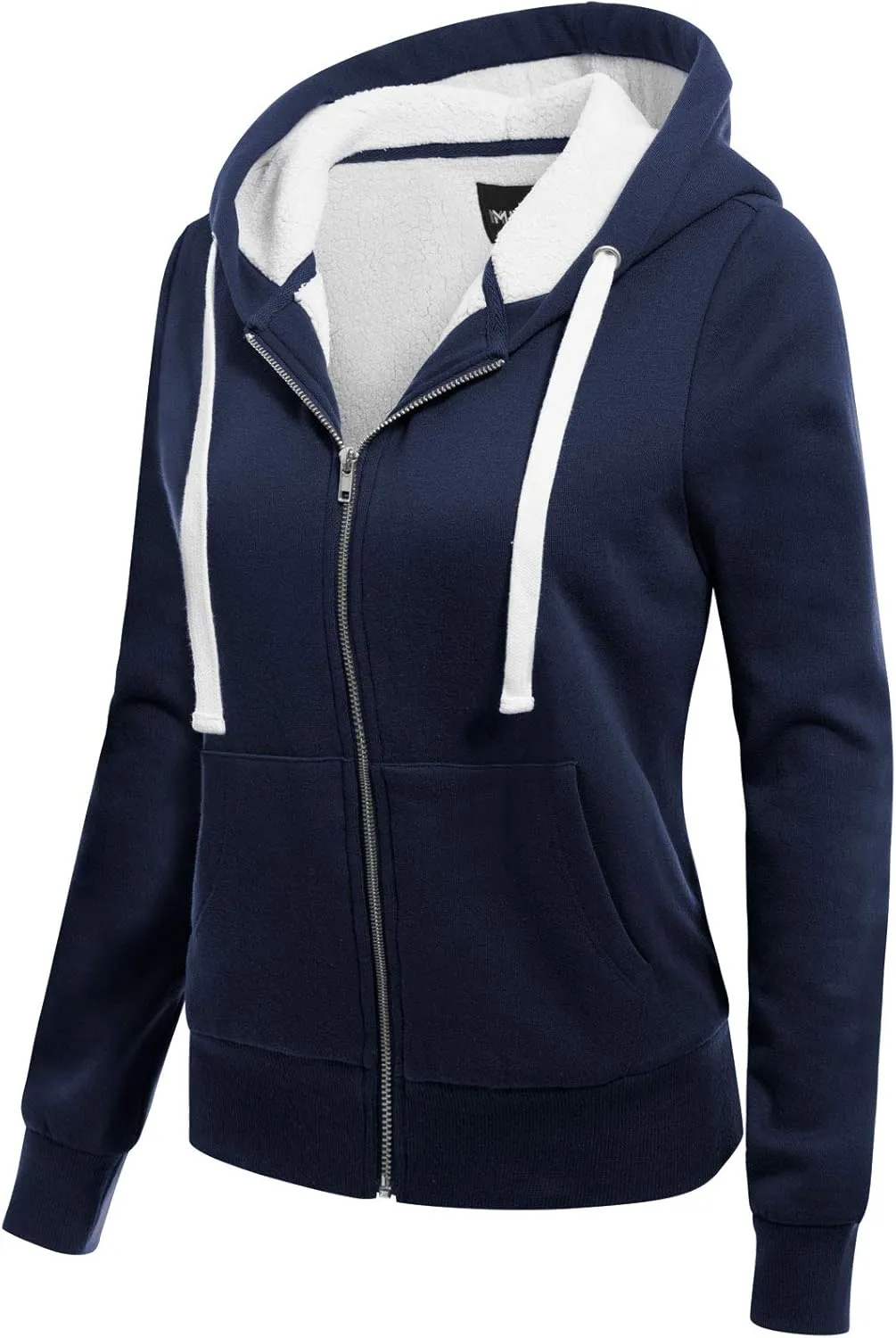 MixMatchy Women's Casual Basic Sherpa-Lined Fleece Full Zip Up Cozy Hooded Sweatshirt Jacket