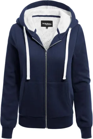 MixMatchy Women's Casual Basic Sherpa-Lined Fleece Full Zip Up Cozy Hooded Sweatshirt Jacket