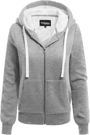 MixMatchy Women's Casual Basic Sherpa-Lined Fleece Full Zip Up Cozy Hooded Sweatshirt Jacket