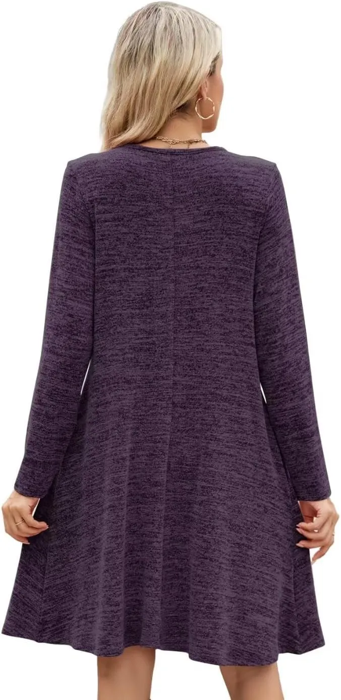 MONNURO Womens Plus Size Dresses Casual Swing Tunic Dress V Neck Button Lightweight Sweaters Dress Pockets