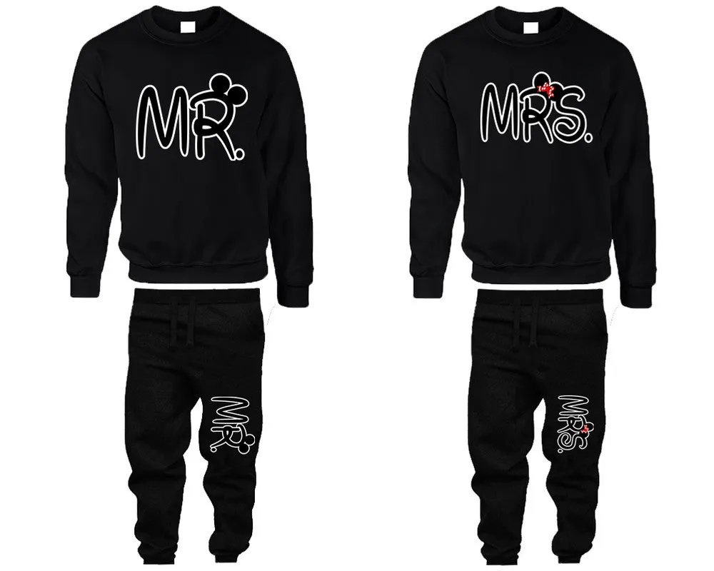 Mr & Mrs Couple Matching Crewneck Sweaters and Jogger Pants – Stylish Unisex Top & Bottom Set | Mix & Match 4 Items Sold Separately