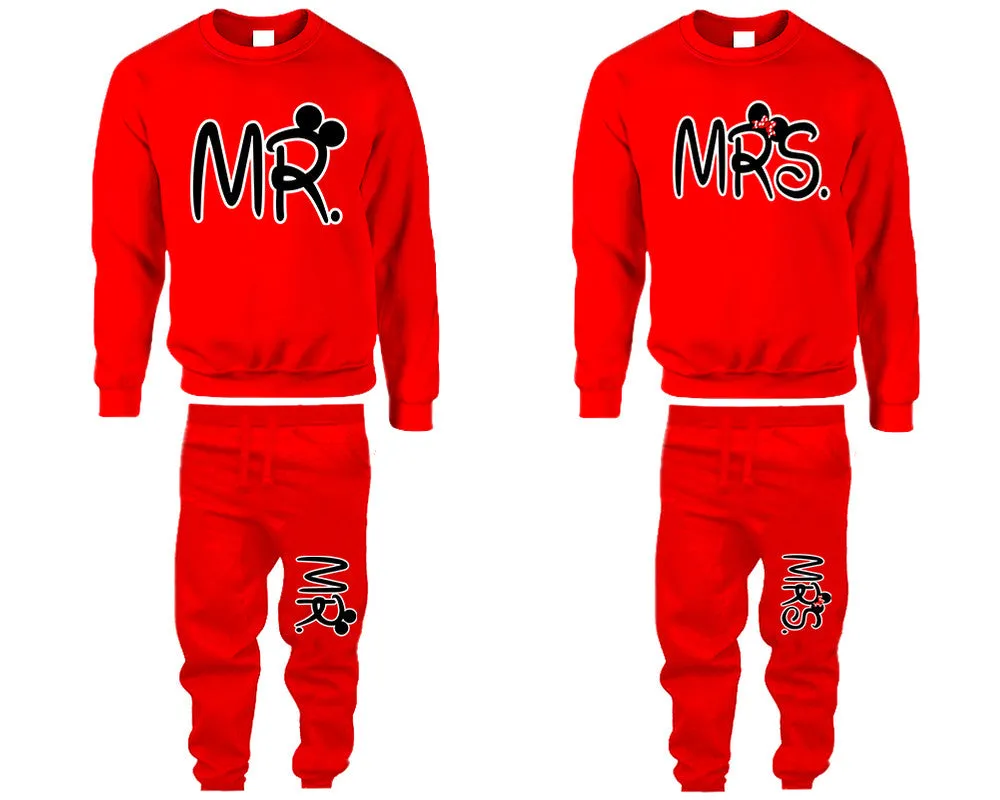Mr & Mrs Couple Matching Crewneck Sweaters and Jogger Pants – Stylish Unisex Top & Bottom Set | Mix & Match 4 Items Sold Separately