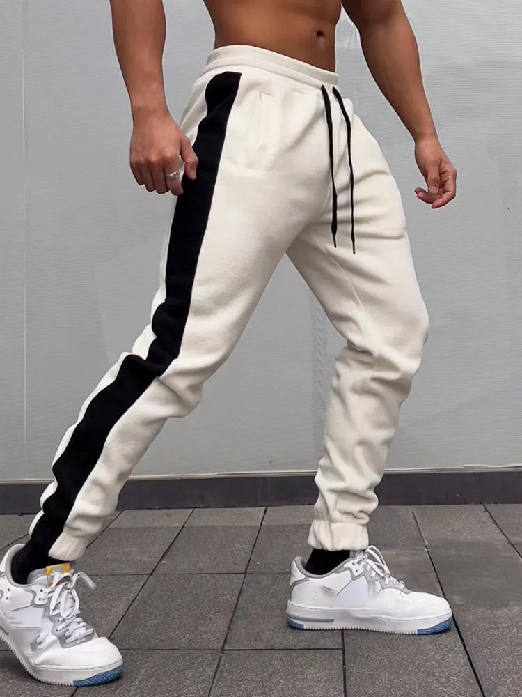 Muscle Men'S Sports Casual Running Gym Workout Reversible Thin Fleece Warm Patchwork Pant