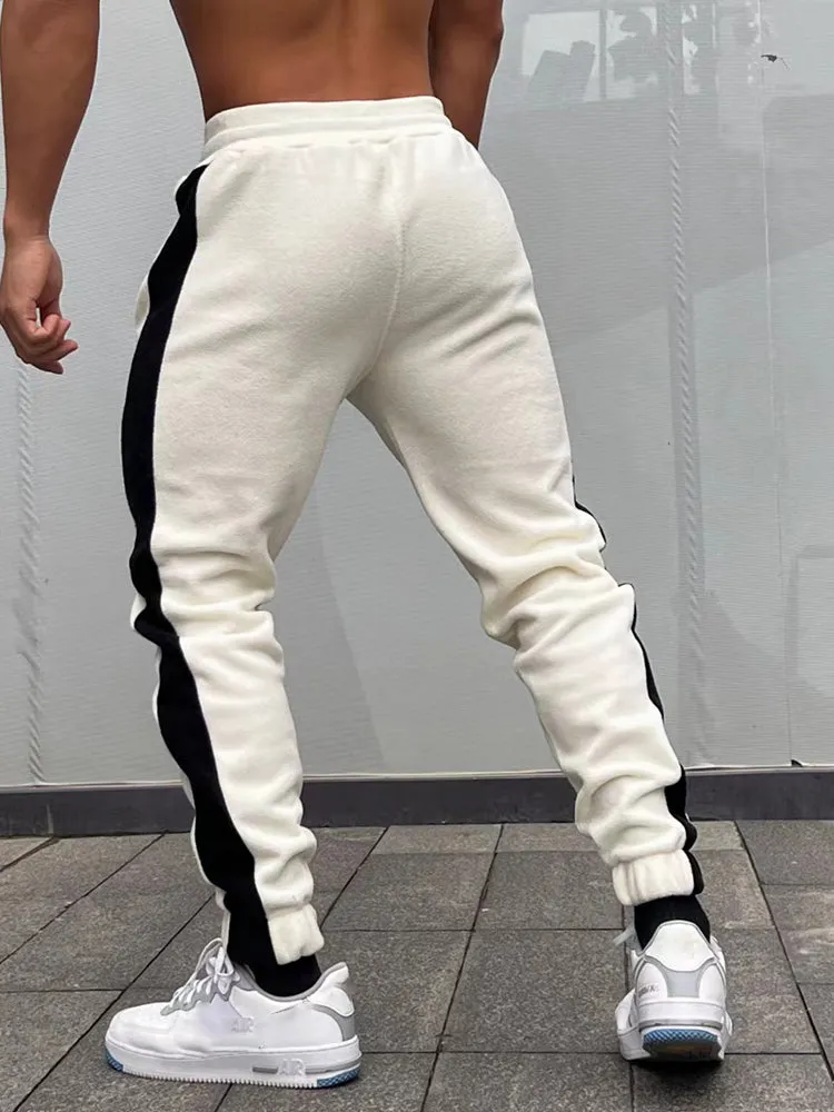Muscle Men'S Sports Casual Running Gym Workout Reversible Thin Fleece Warm Patchwork Pant