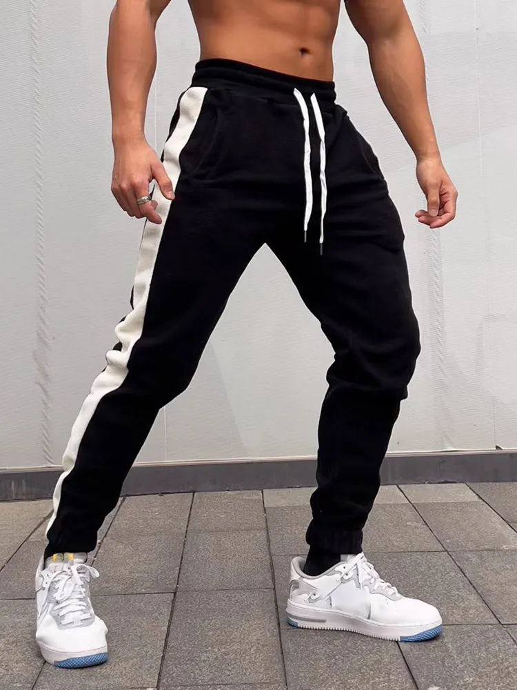 Muscle Men'S Sports Casual Running Gym Workout Reversible Thin Fleece Warm Patchwork Pant