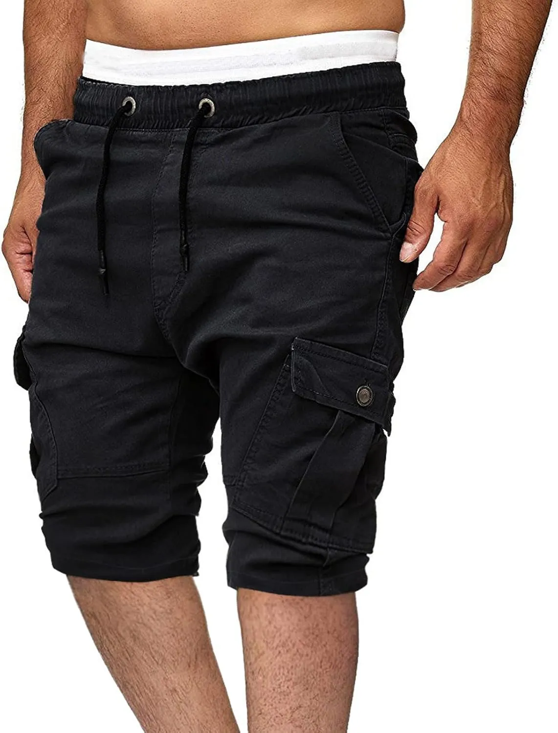 Muscularfit Mens Shorts Big and Tall Drawstring Elastic Waist Cargo Shorts Summer Beach Linen Shorts Pockets Tooling Shorts