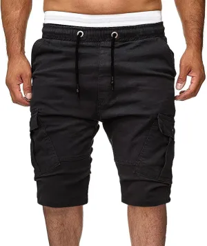 Muscularfit Mens Shorts Big and Tall Drawstring Elastic Waist Cargo Shorts Summer Beach Linen Shorts Pockets Tooling Shorts